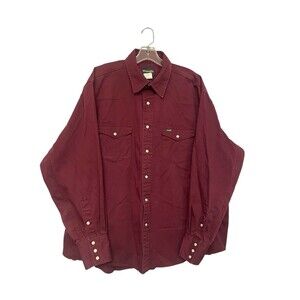 Wrangler Pearl Snap Shirt Size XXL Burgundy Button Up Western Rodeo Ranching VTG